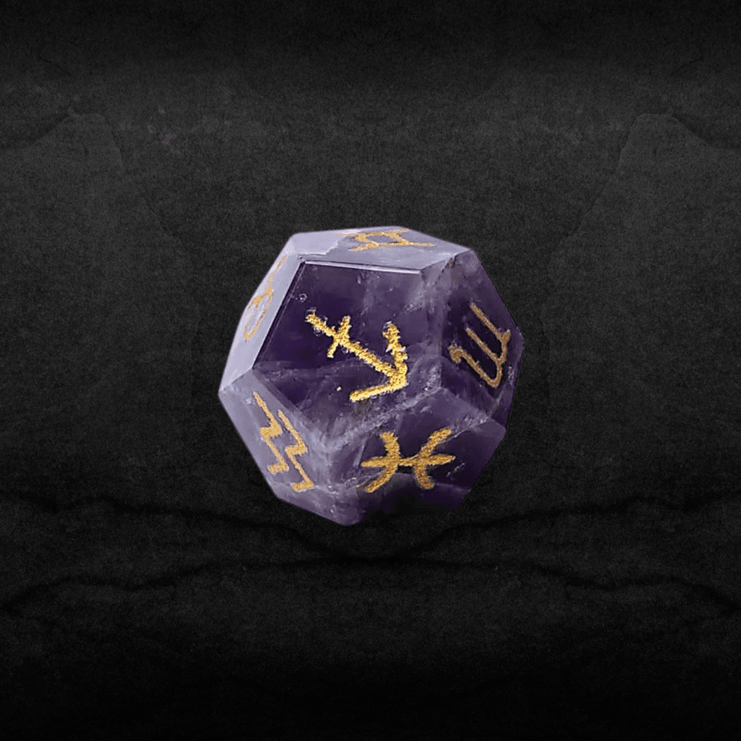Dé Horoscope en Améthyste - Amethyst Zodiac Dice - The Witch Store