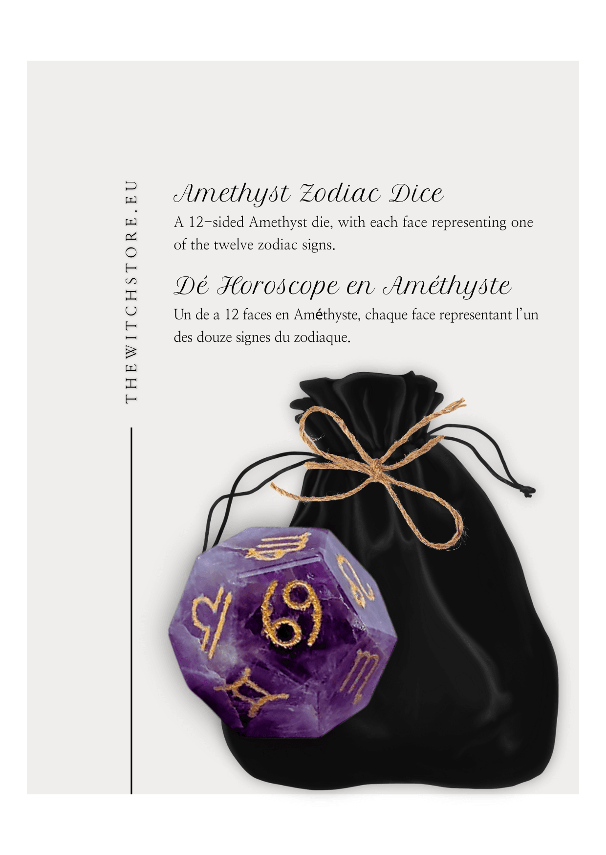 Dé Horoscope en Améthyste / Amethyst Zodiac Dice - Image 3